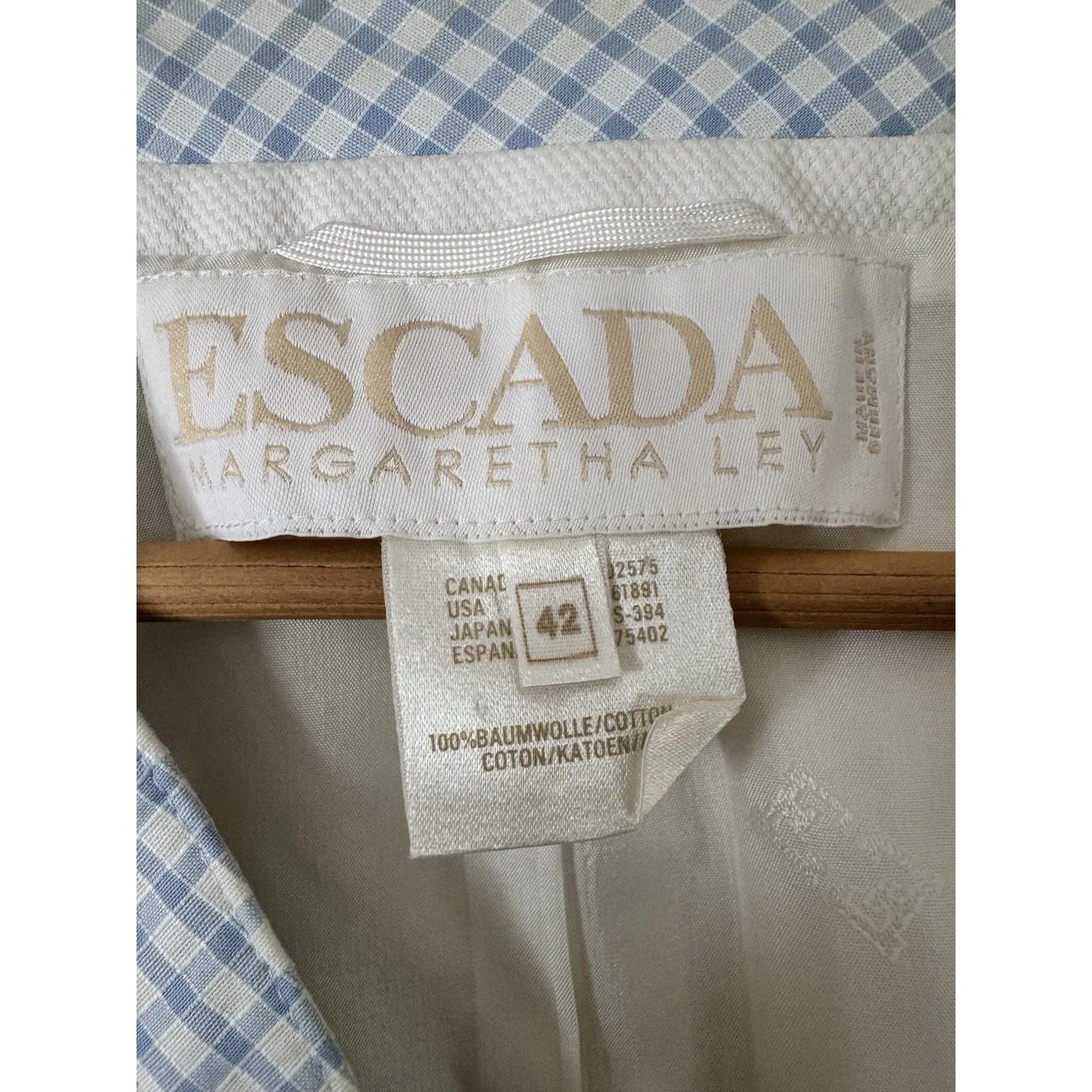 Escada White Textured Cotton Gingham Trim Button Front Blazer Women’s Large / 42 - Image 11