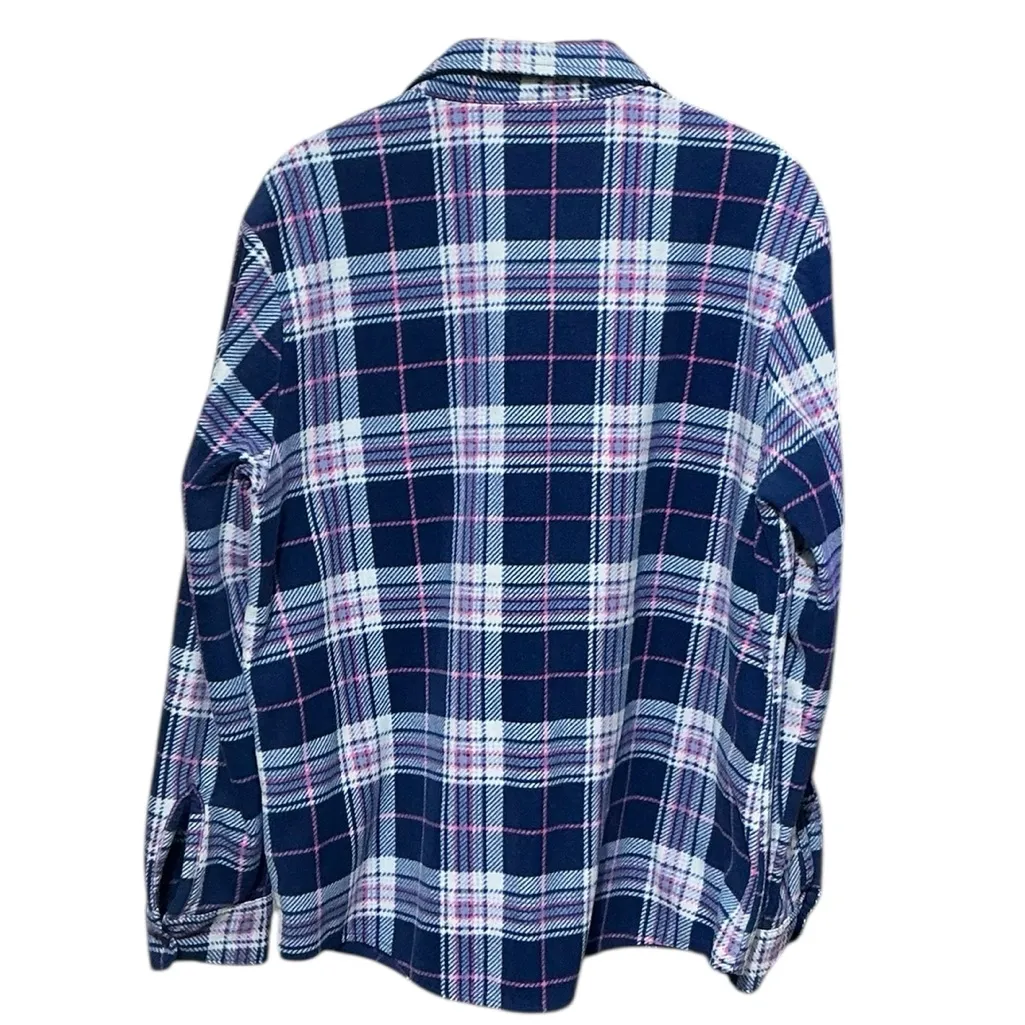 RIDERS BY LEE Plaid Button Down Polar Fleece Shirt M 22” P2P Blue/Pink EUC - Image 4