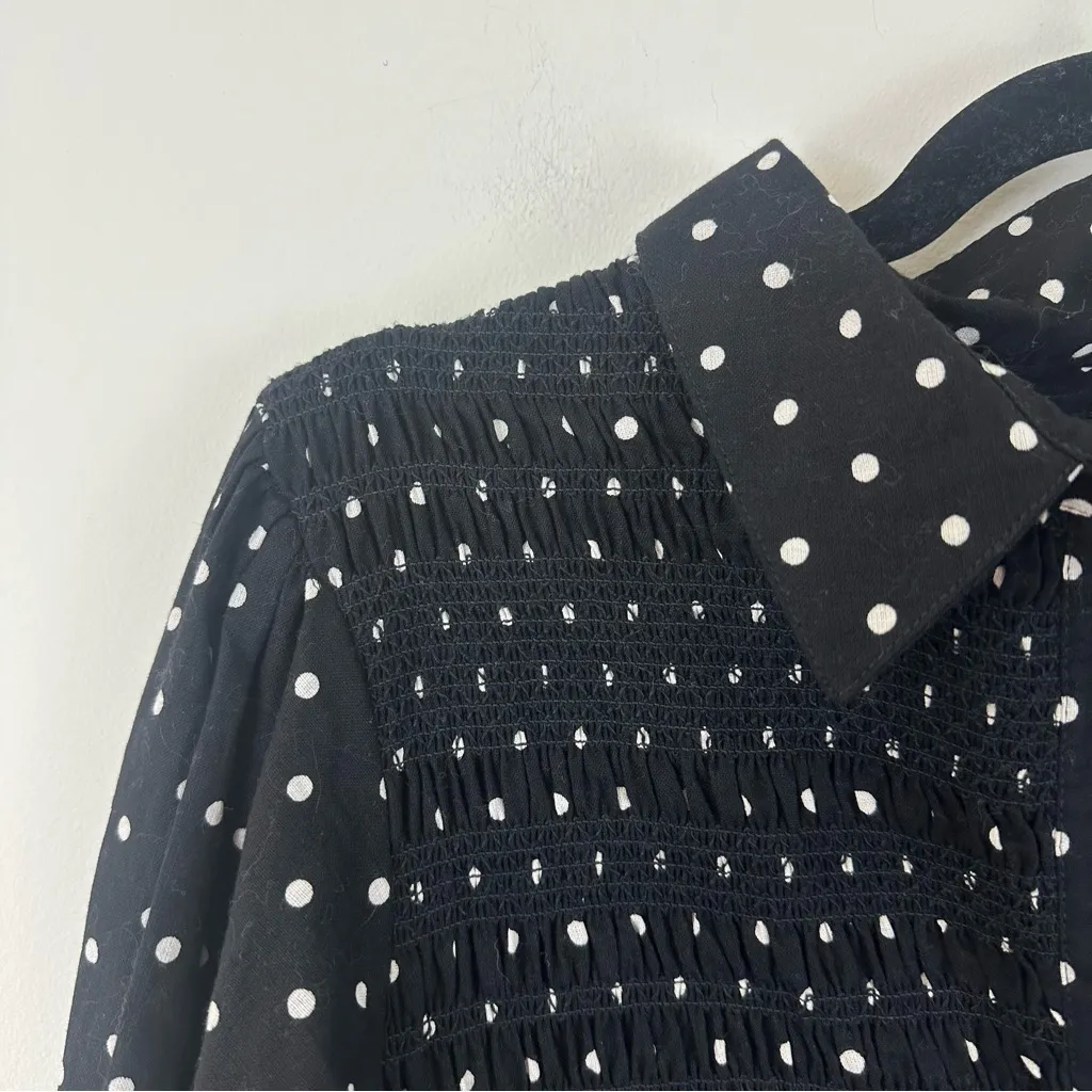 ASOS DESIGN Petite Shirred Mini Shirt Dress in Black Polka Dots Size 12 - Image 3