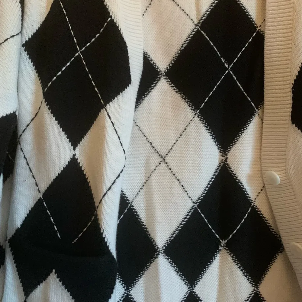 Talbot Cardigan Women Petite Size S Black and White Sweater Lightweight - Image 2