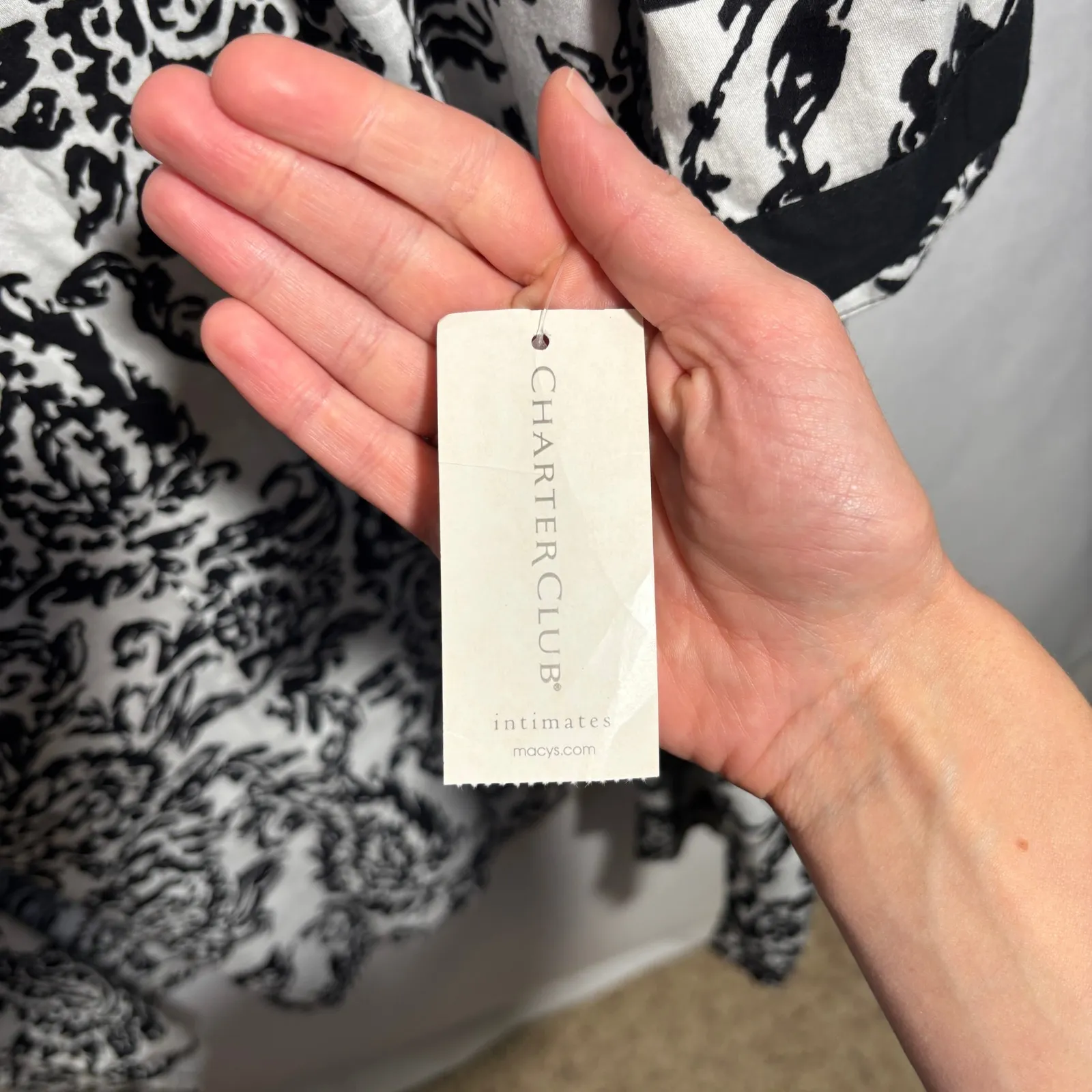 Charter Club Intimates XL Black White Paisley Floral Cotton Zip Dress Lounge NWT - Image 5