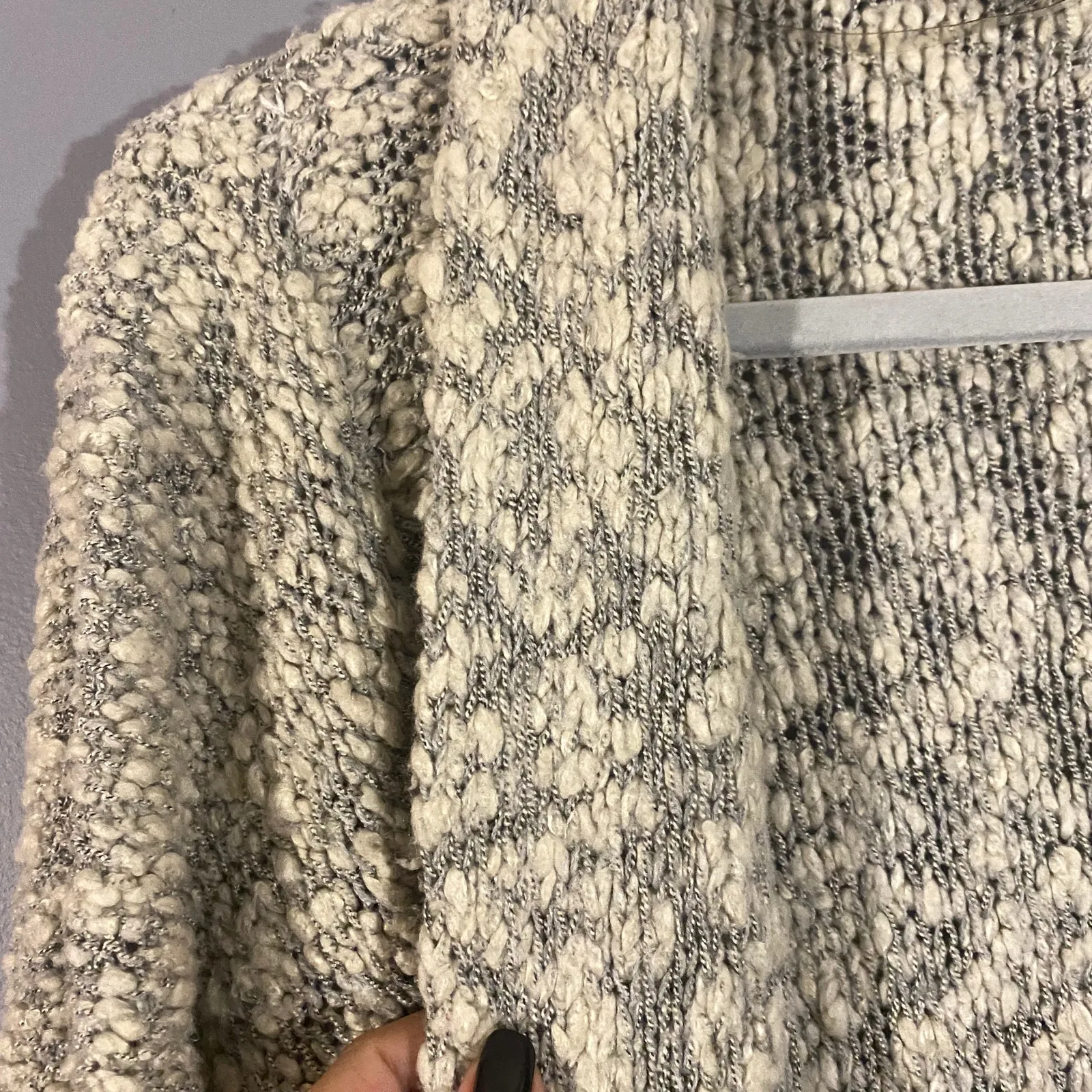 Yest Gray Knit Fringe Trim Long Duster Cardigan Sweater Women’s Size 6 - Image 8