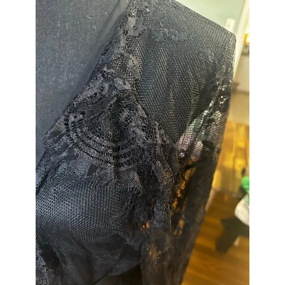 Black Lace Open Drape Robe Size L - Image 2
