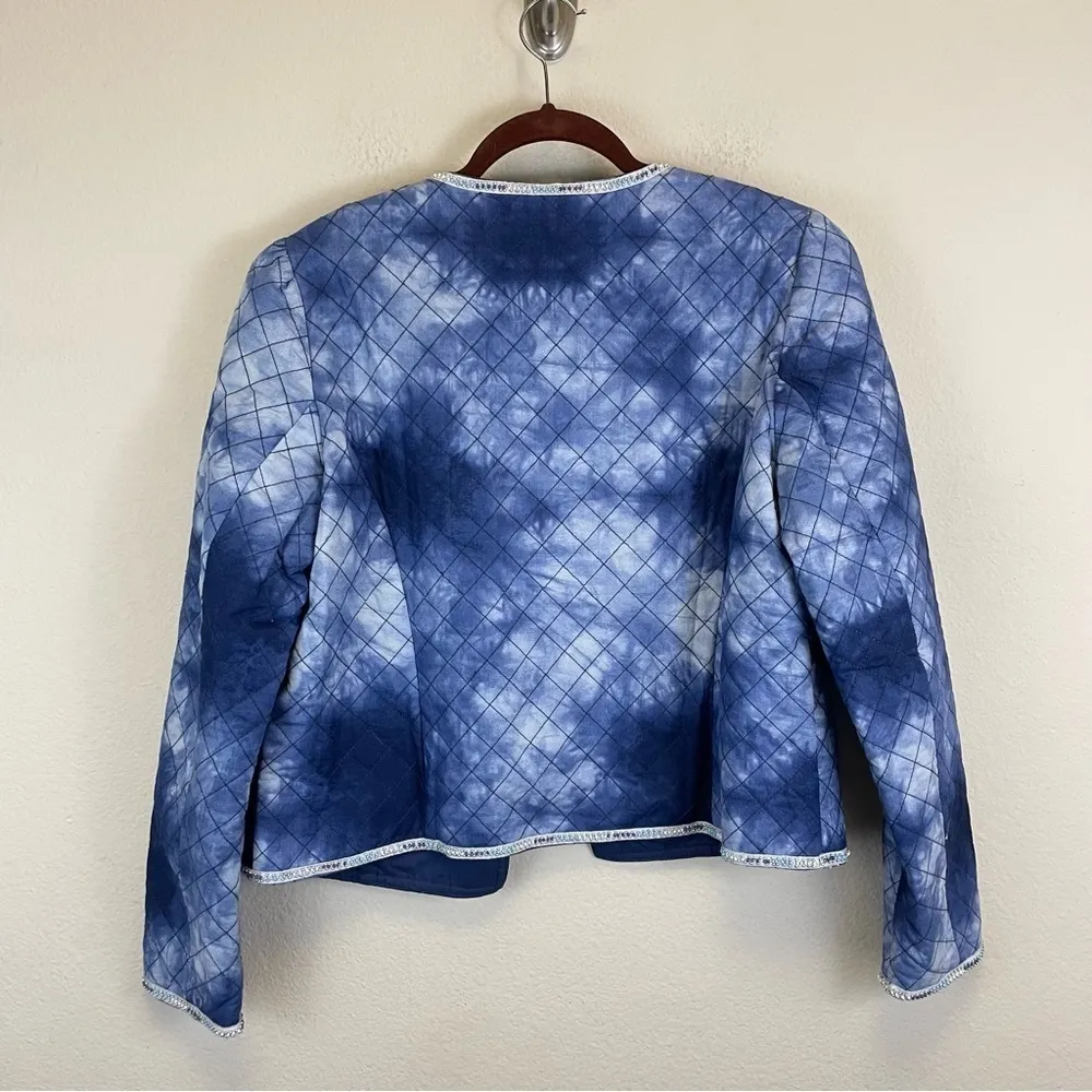 Mango Quilted Beaded Long Sleeve‎ Short Jacket Blue Size Large - Image 8