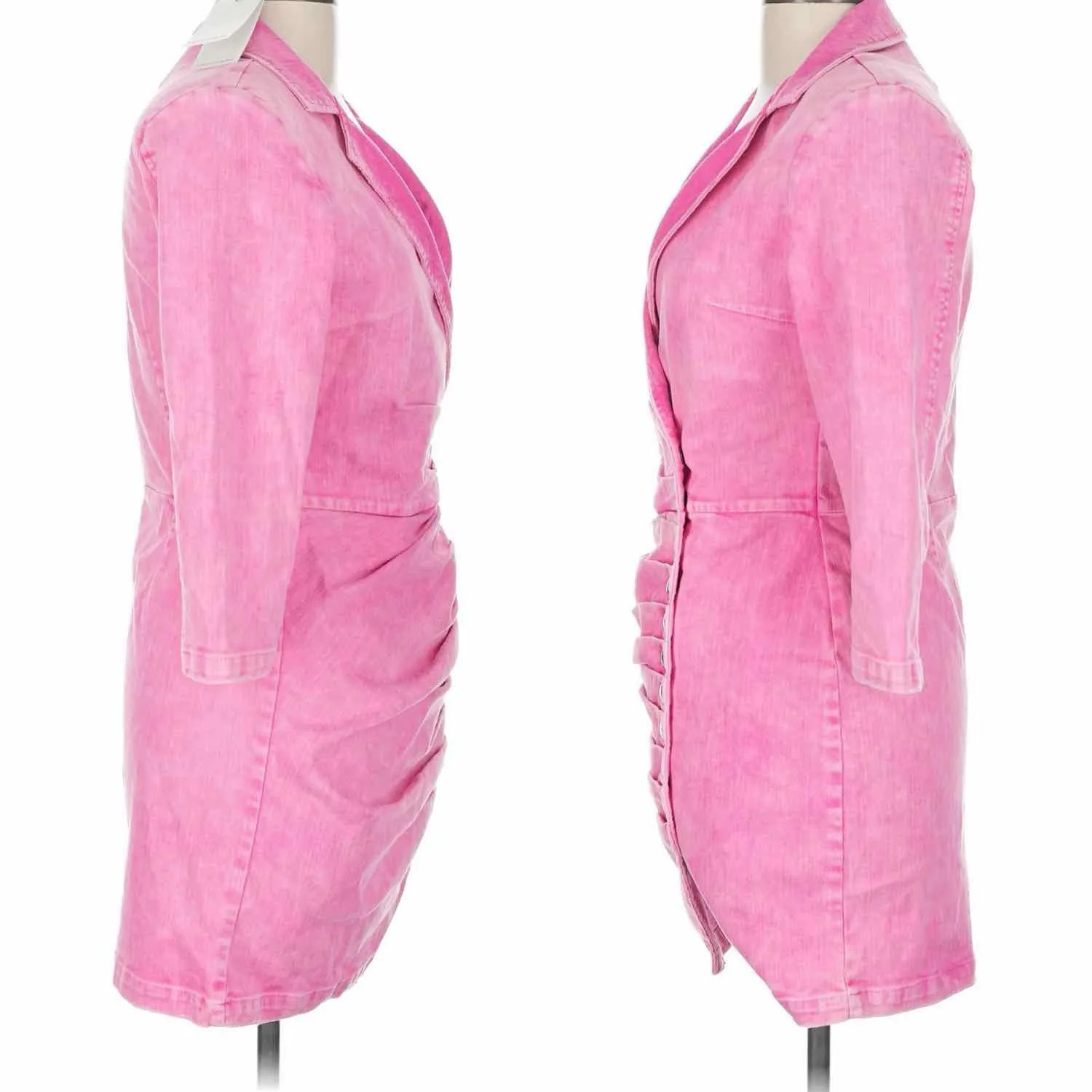 Retrofete Willa Denim Mini Dress Vintage Pink Size Large Stretch Distressed - Image 4