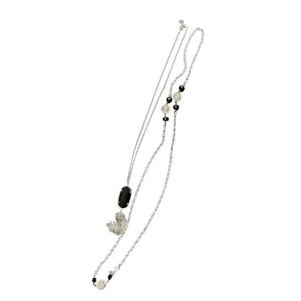 Kendra Scott Rayne Black Tassel Pendant Necklace Silver Tone & matching long sil - Image 4