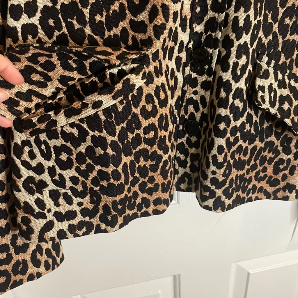 Ganni Brown and Black Animal Print Jacket Pockets Size 36 mob wife trendy US 4 - Image 3