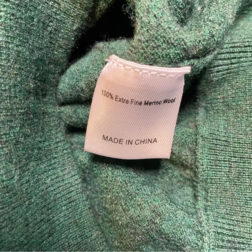 Turtleson Forest Green Merino Wool Quarter Zip Sweater Size M - Image 7