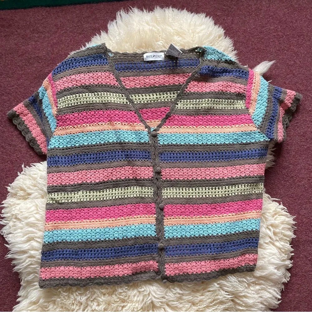 White Stag Vintage 90s crochet button front top open weave  - Image 5