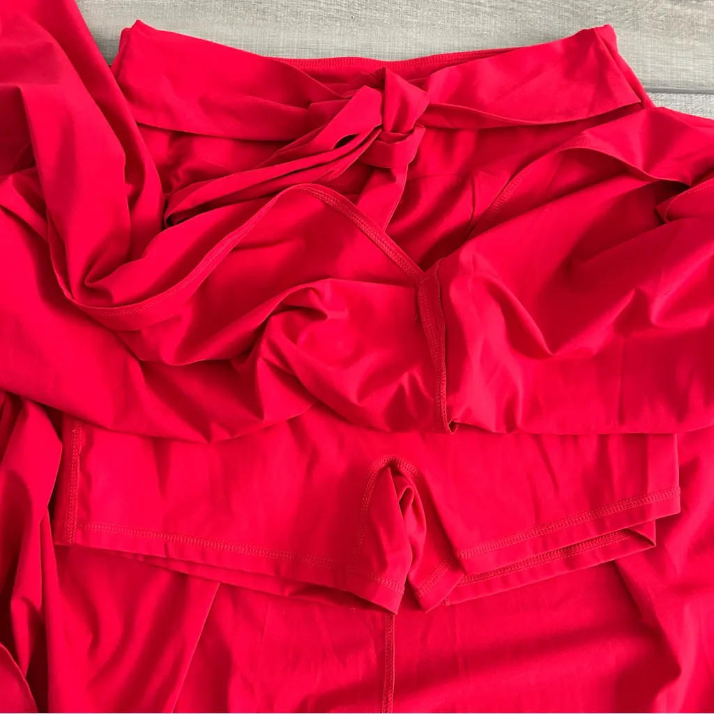 Halara Breezeful 2 in 1 High Tie Waisted Curved Hem Flowy Midi Skirt Red Small - Image 5