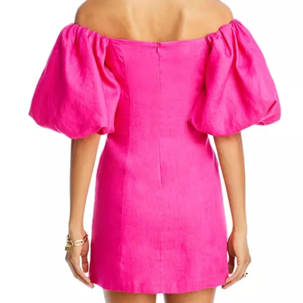 RHODE Dali Linen Puff Sleeve Dress Pink. Size 10 Pink - Image 6