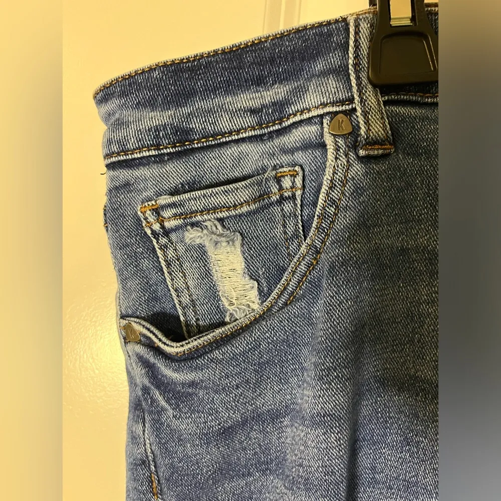 Kut From The Kloth Distressed Blue Cuffed Denim Pocket Biker Thigh Shorts Sz 18W - Image 13