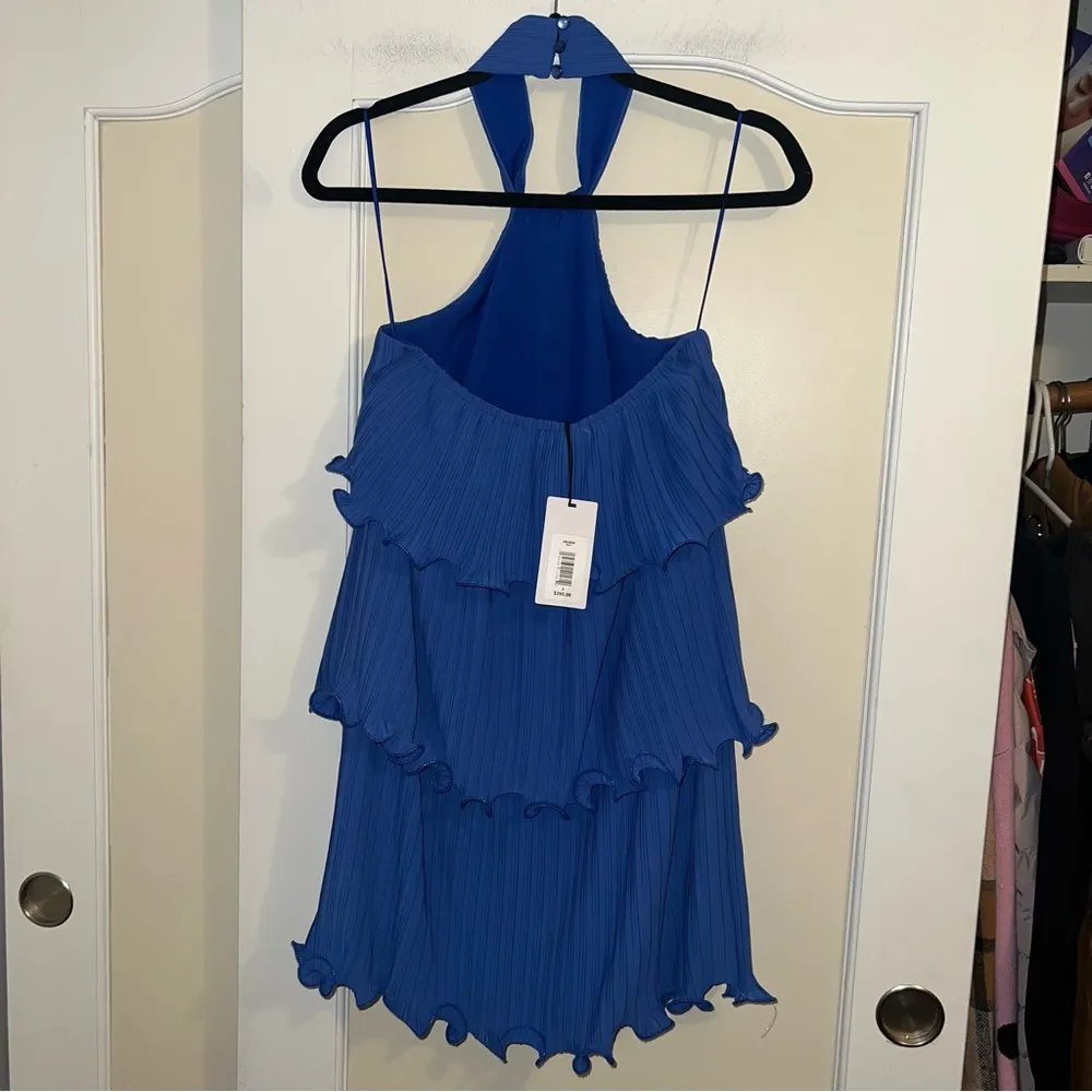 NWT One33 Social Ariel Pleated Tier Halter Mini Dress in Chiffon And Georgette Blue Size 2 - Image 7