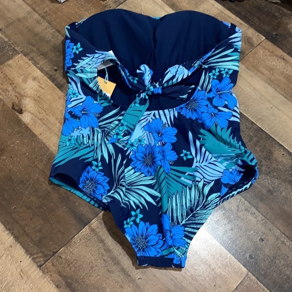 Kona Sol‎ swimsuit floral navy aqua blue tropical medium NWT - Image 8