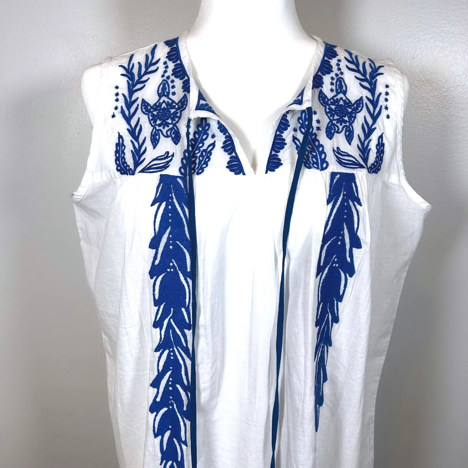 Simply Southern Embroidered Cover Up Dress Sleeveless White‎ Blue Size Small - Image 2
