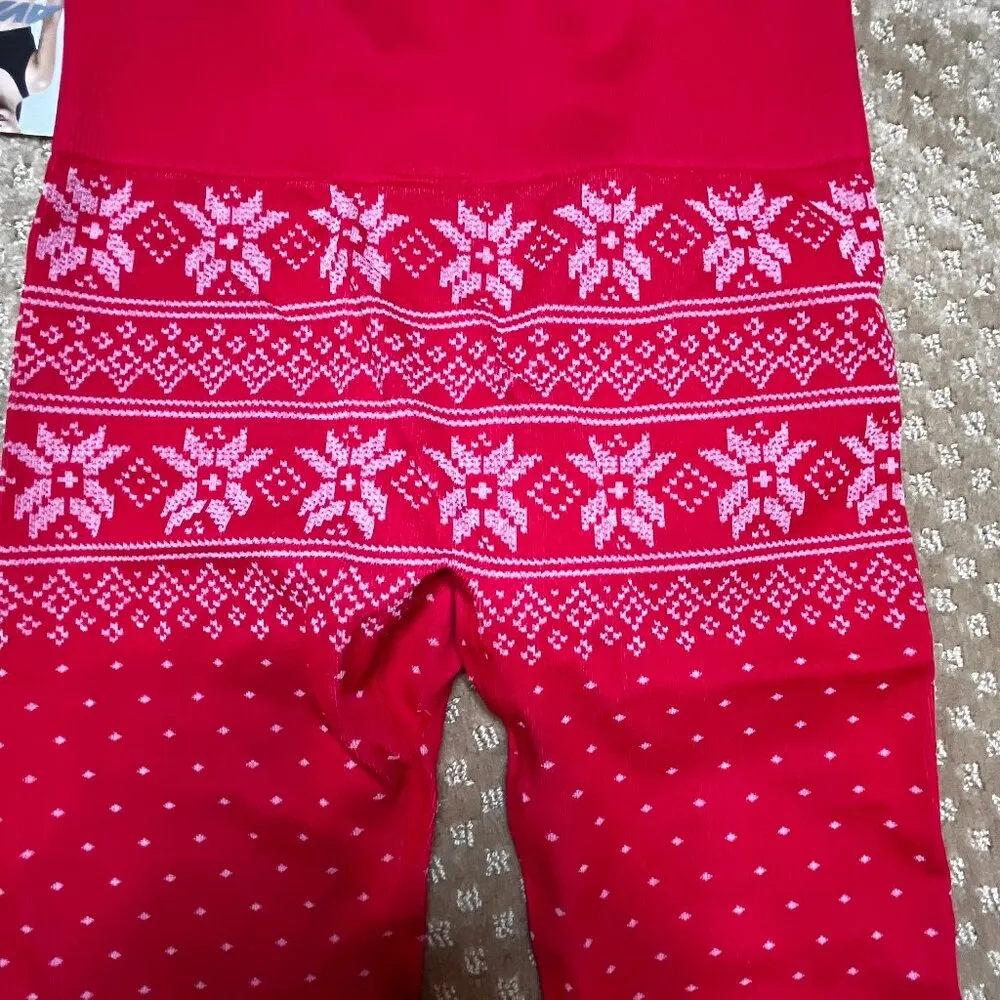 Avia Fair Isle Red Seamless Leggings SZ L 12/14 Cabin Activewear Winter Skiing - Image 8