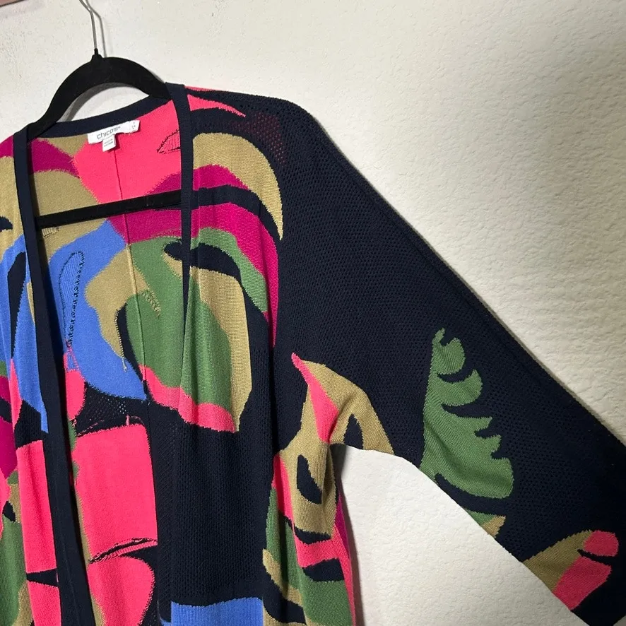 Chico’s Tropical Print Mesh Long Line Abstract Cardigan Sz Medium Maximalist - Image 7