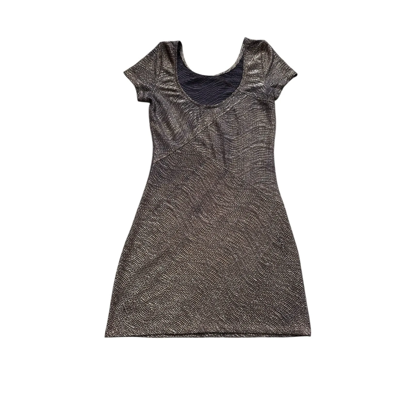 Free People Moonage Shimmer Metallic Bodycon Dress Short‎ Sleeve Bronze Size XS - Image 8