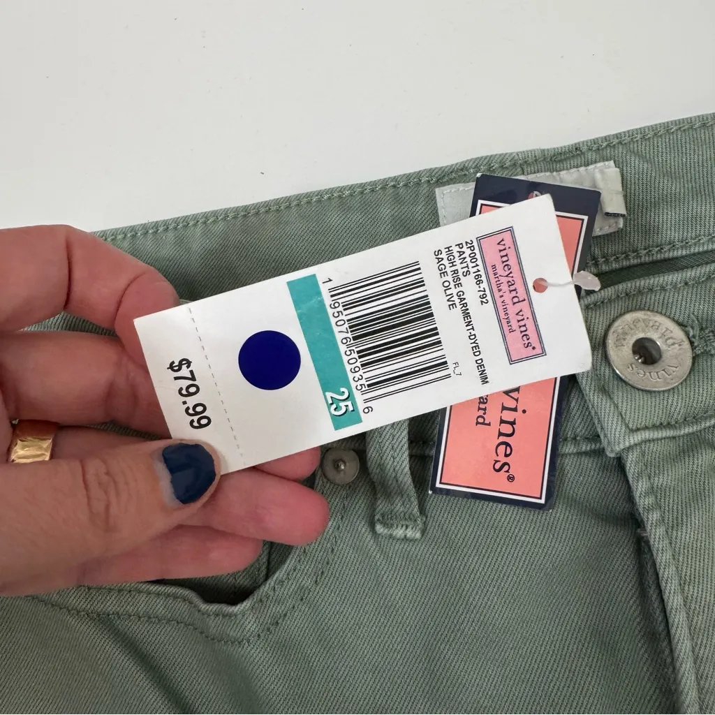 NEW Vineyard Vines High Rise Garment Dyed Skinny Denim Jeans Sage Olive Size 25 - Image 4