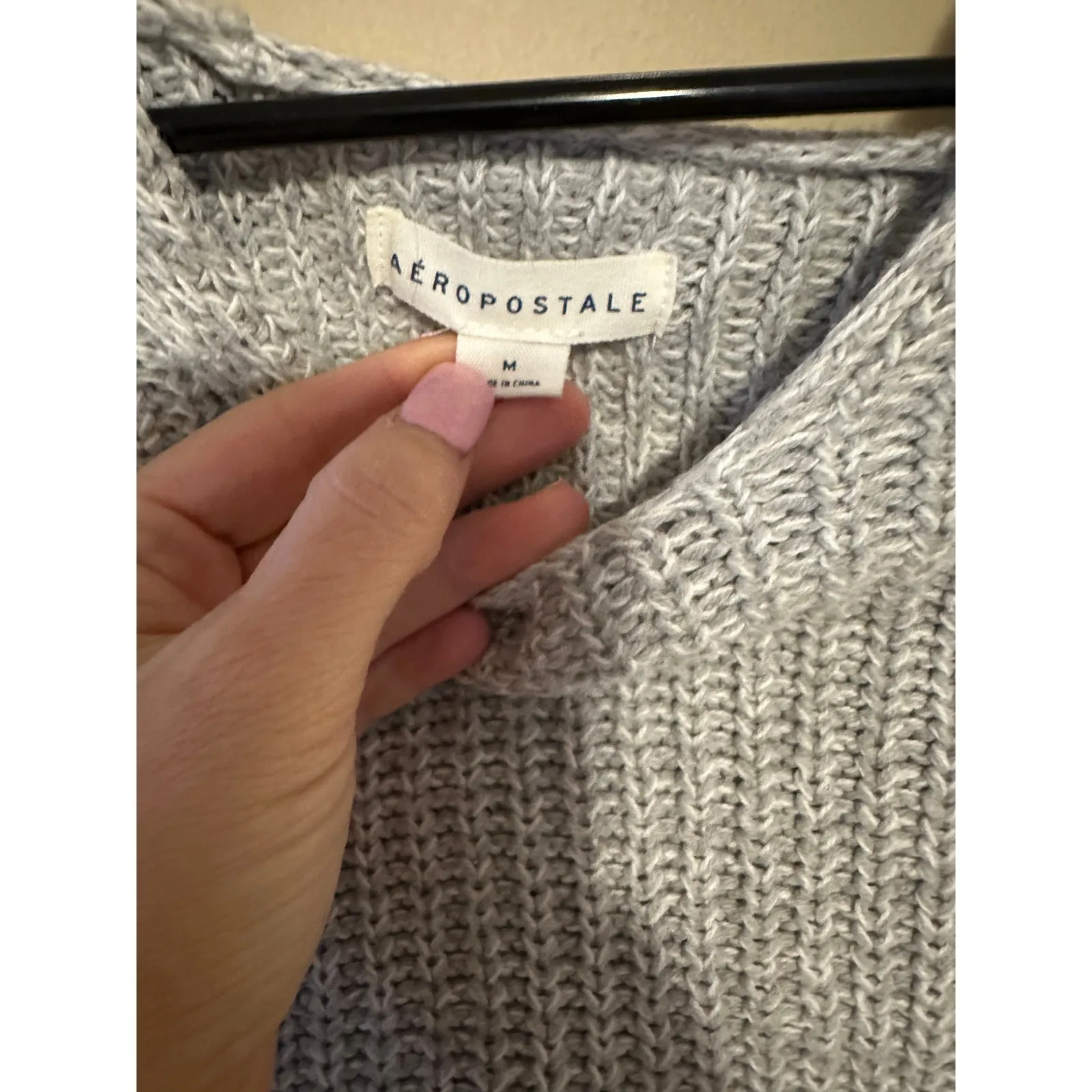 Aeropostale Gray Knit Pullover Cropped Hoodie Sweater - Image 4