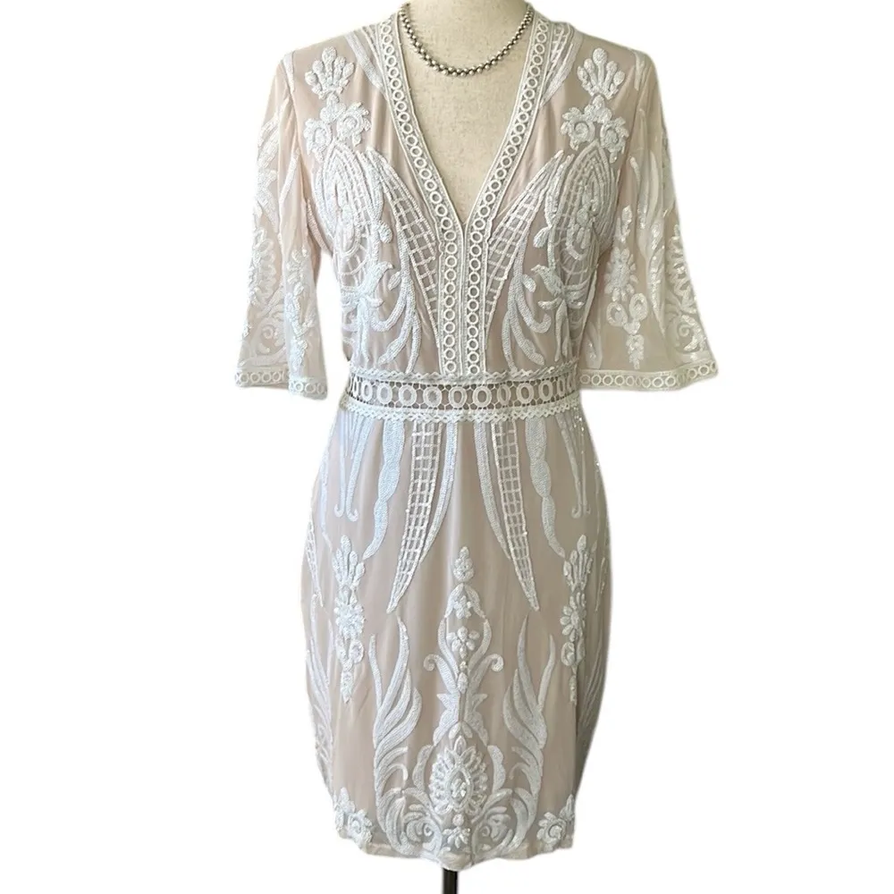 Endless Rose Lace Trim Embroidery Minidress in Beige from Nordstrom - Image 7