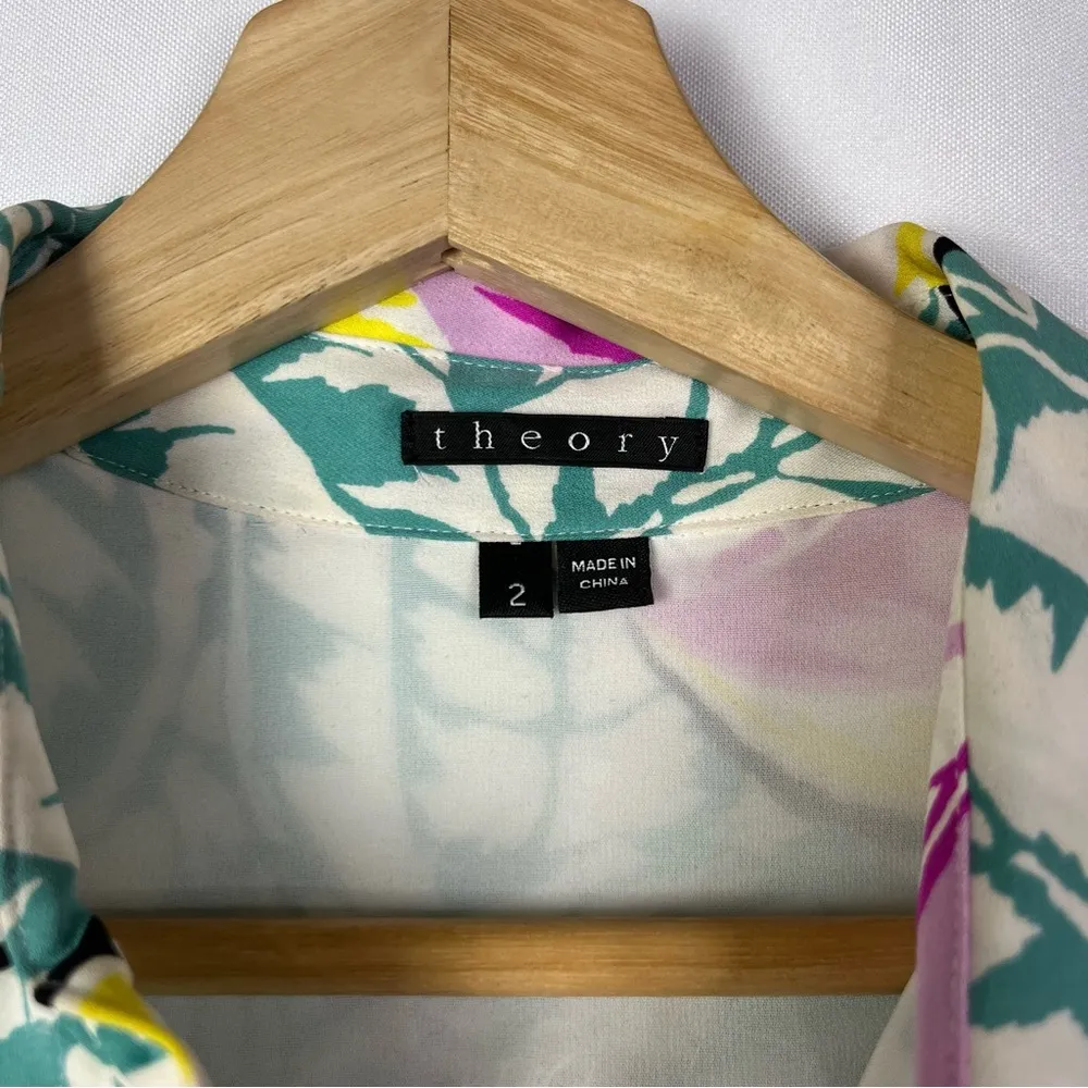 Theory Walda Blue Caribbean Floral Long Sleeve Silk Shirtdress 2 - Image 7