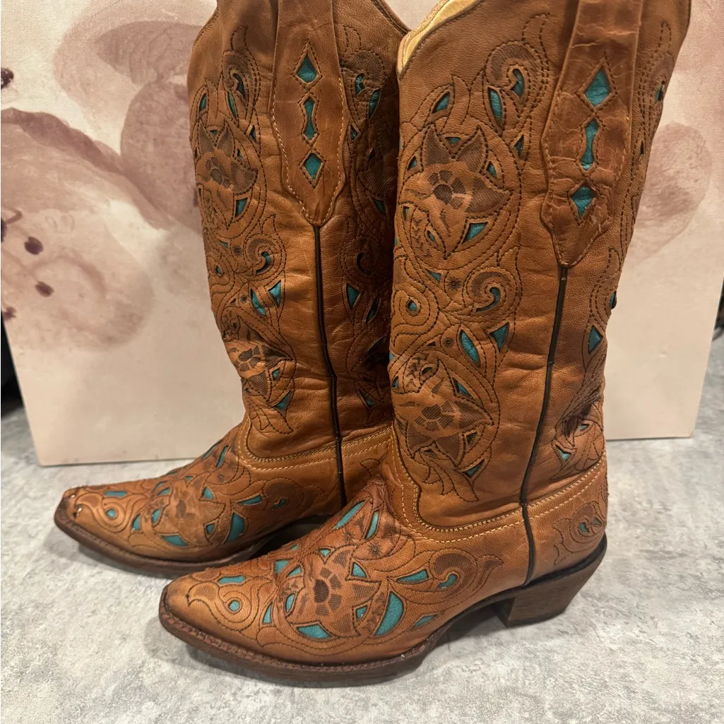 Corral Women's Size 7 M Brown Leather Inlay Western Cowboy Boots - Image 2