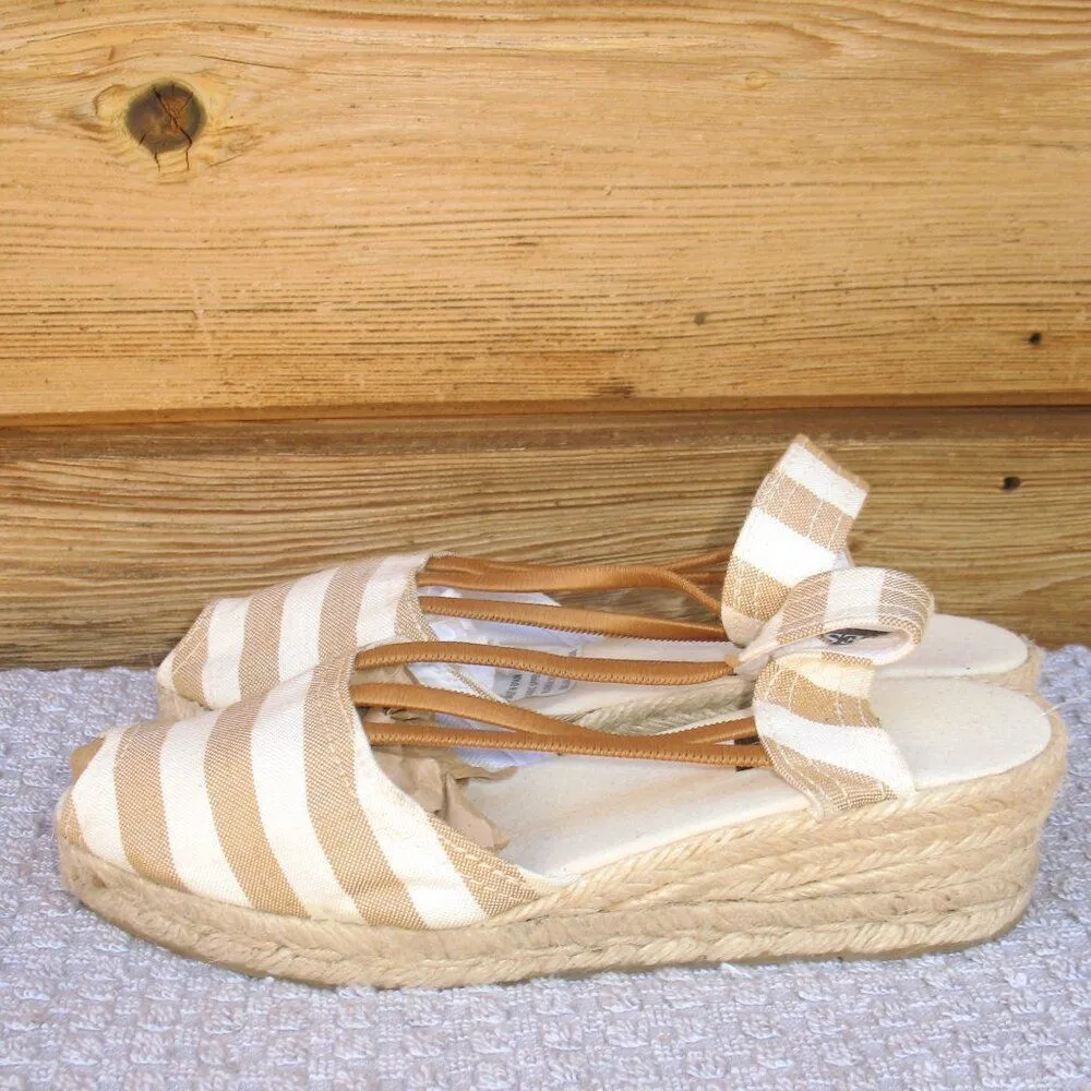 Sesto Meucci Womens 6 Striped Espadrille Peep Toe Shoes - Image 4