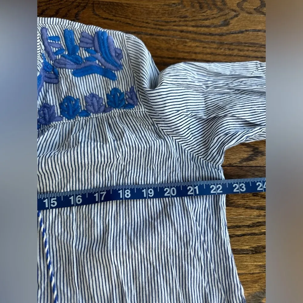 Roller Rabbit 100% Cotton India Boho Embroidered Tassel Striped Blouse Top M - Image 7