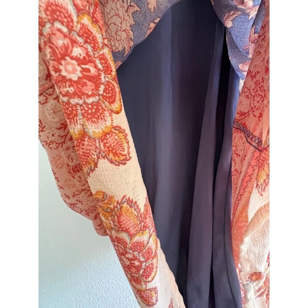 Womens Print boho dress blouse midi sleeveless white blue floral basic size M - Image 6