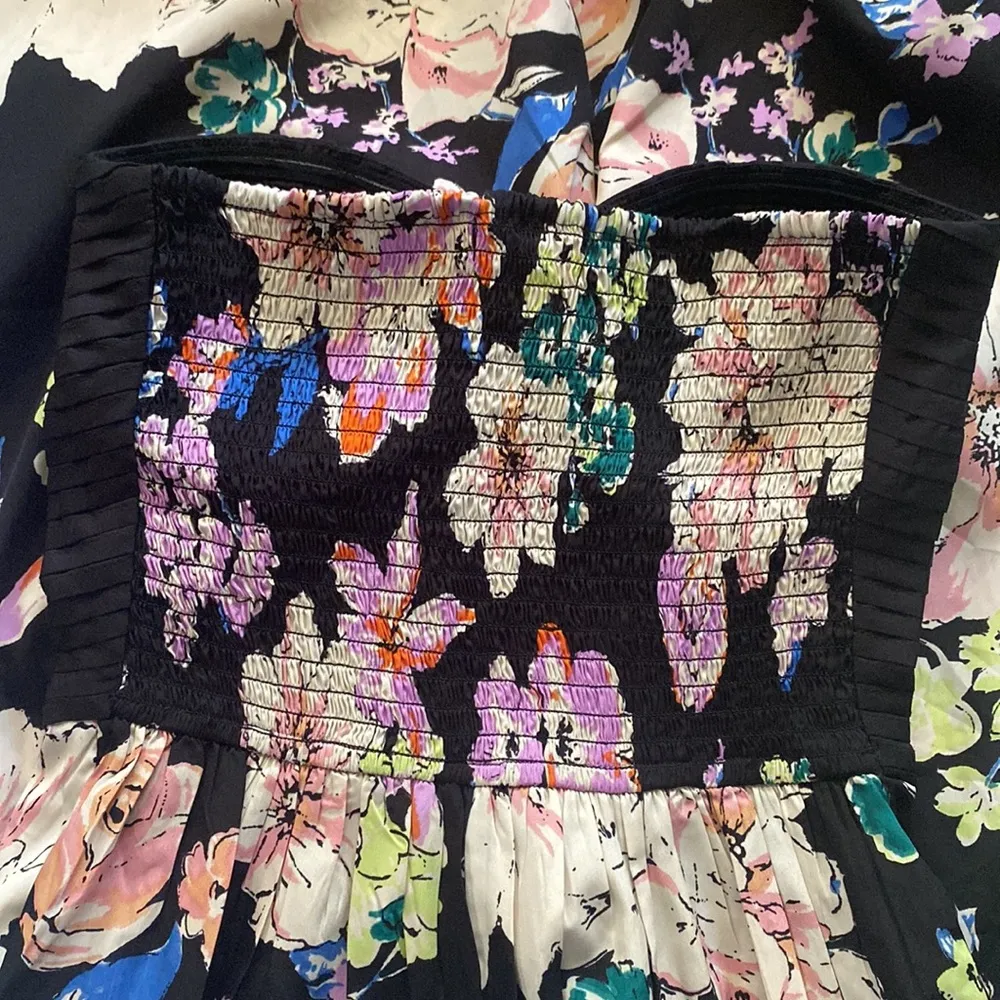 strapless bustier floral wide leg pants jumpsuit, size small - Image 9