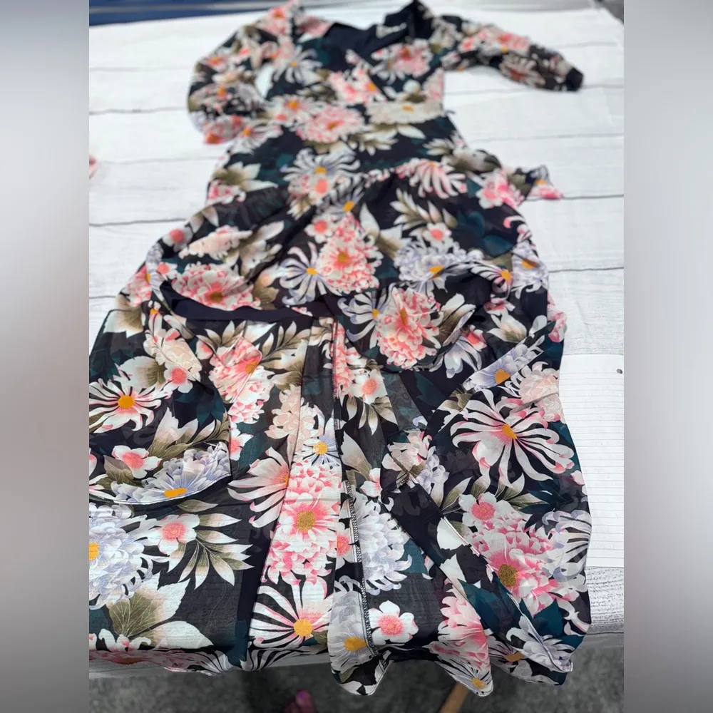 Eliza J Floral Print 3/4 Balloon Sleeve Faux Wrap Hi-Low Maxi Dress - Image 5