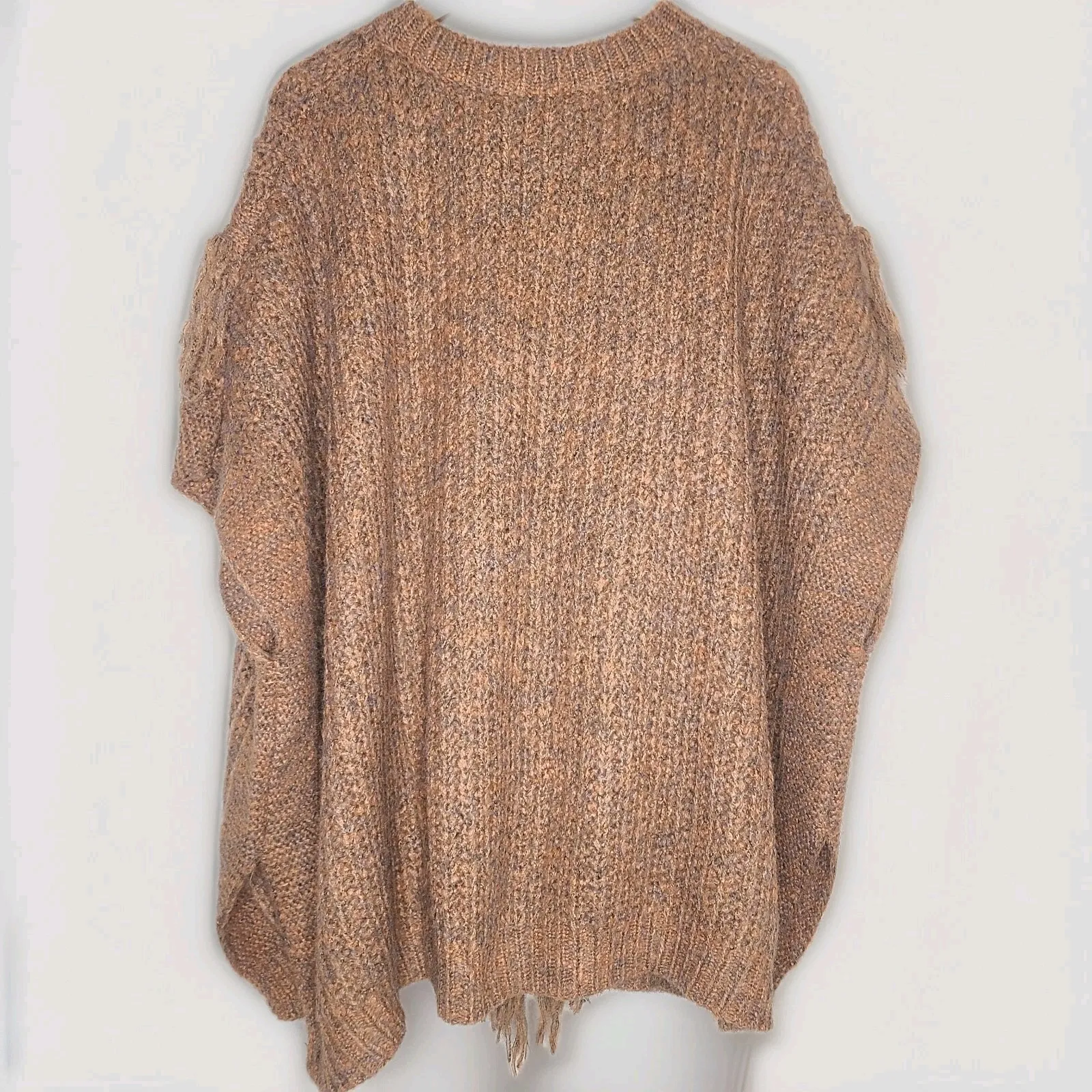 Anthropologie Marled Fringe Boho Oversized Poncho Bonze Prairie‎ One Size - Image 7