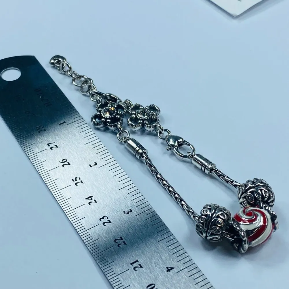 Brighton Bracelet Peppermint Twist 3 Bead Charms Adjustable Lobster Claw Clasp - Image 7