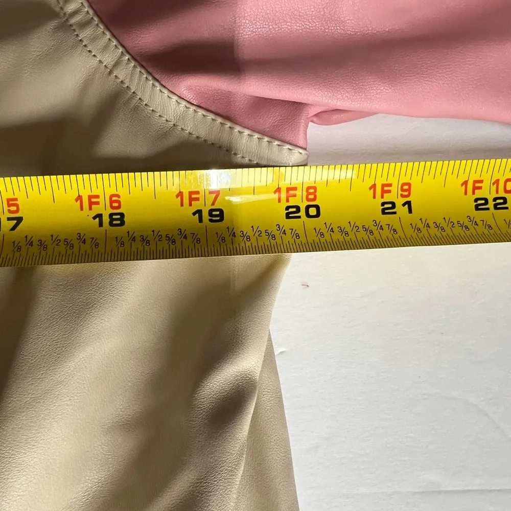 FSL Apparel faux leather jacket color block pink maroon cream M casual Size M - Image 11