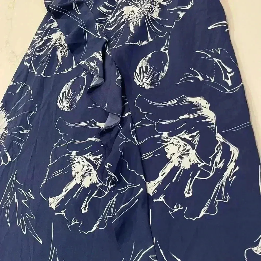 Banana Republic Blue Asymmetrical Hem Ruffle Midi Dress Floral Printed Women’s 4 - Image 2