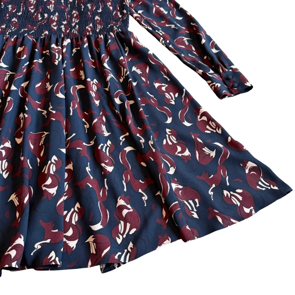 Kate Spade So Foxy Fox Print Dress A-Line Long Sleeve Unique Fun Size 6 Women's - Image 3