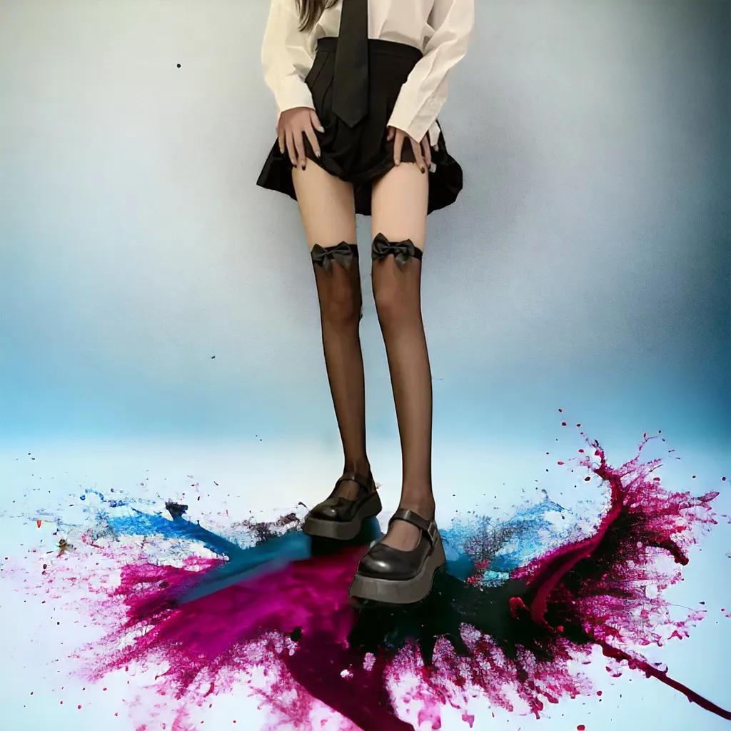 Black Bow Thin Light Smooth Tights Over The Knee Socks Stockings One Size‎ - Image 9