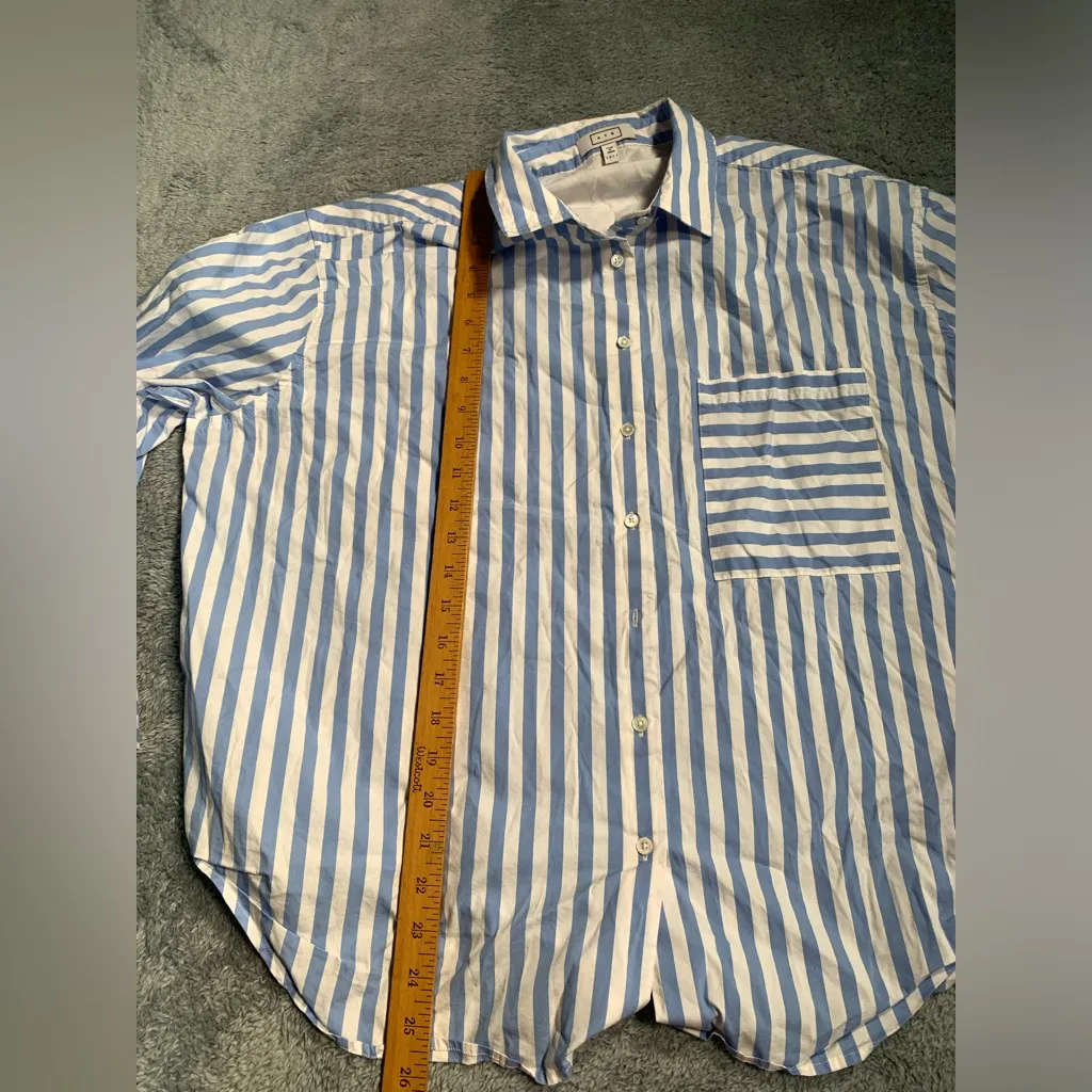 Ayr blue white striped button down shirt XL - Image 12