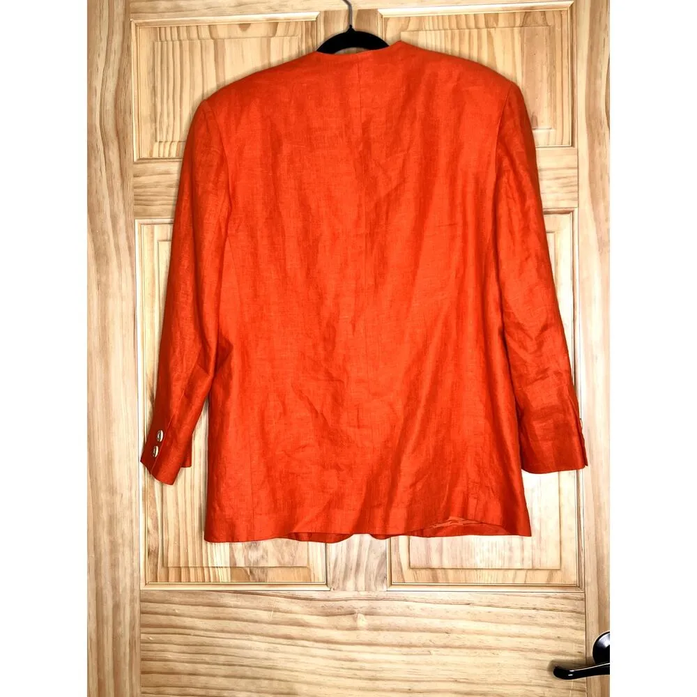 VTG Harve' Bernard womens n size 14 blazer orange linen bumble bee embroidery - Image 2