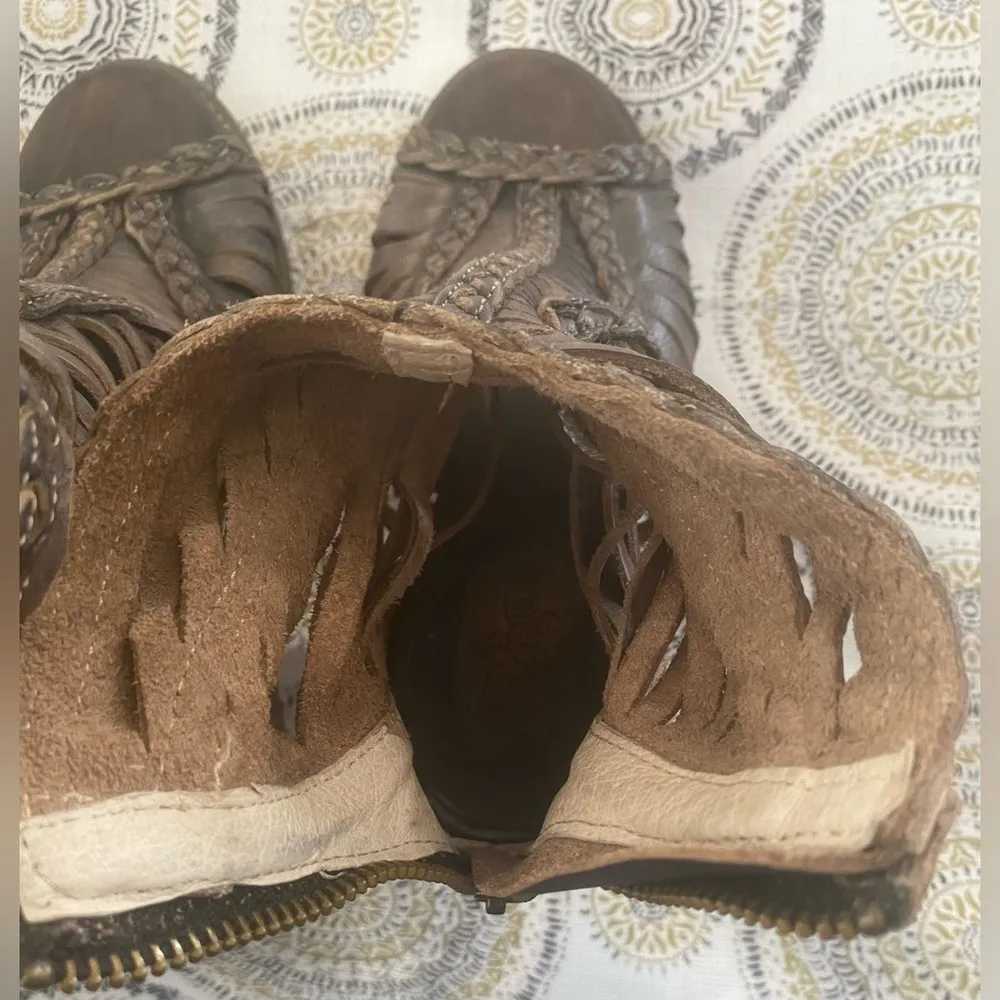 FREEBIRD BY STEVEN Bela Brown Laser Cut Heel Sandal Peep Toe Booties Size 10 - Image 9