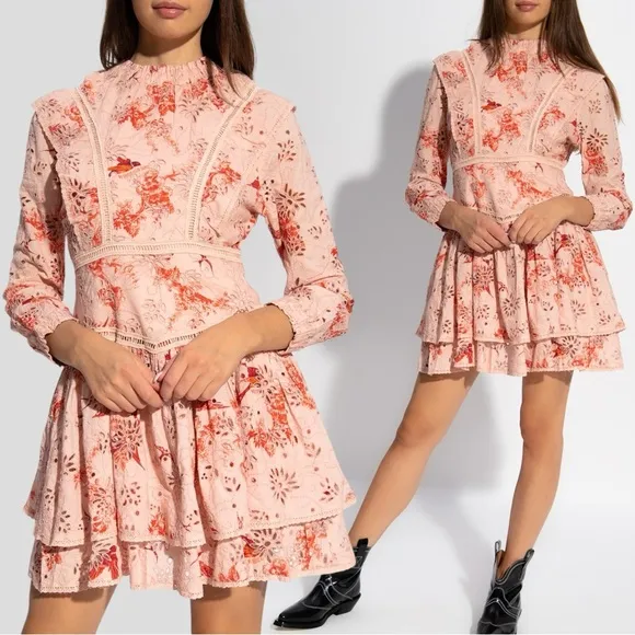 ALLSAINTS Victorian Aislyn Salvation Broderie Dress Size 8 Printed Floral Bird - Image 2