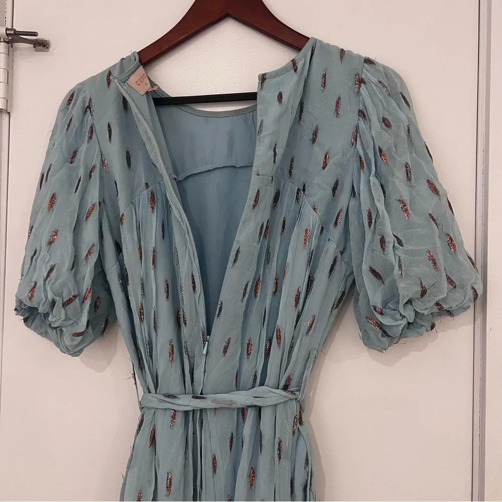 CIEBON Angela Metallic Tinsel Print Maxi Dress Blue Size XS - Image 6