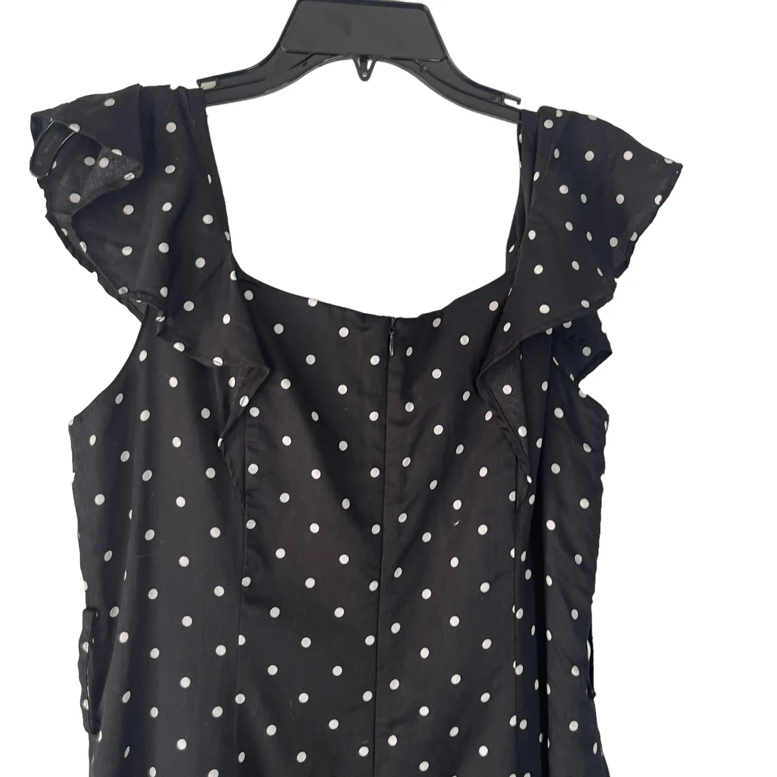 Worthington Size 14 XL Black White Polka Dot Rufle‎ Sleeve Black Dress - Image 7