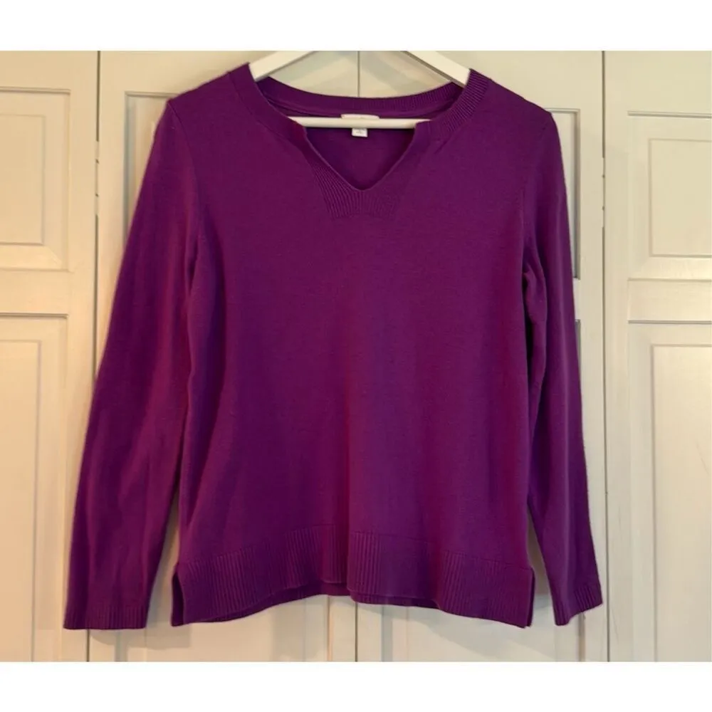 J.Jill cotton blend purple notch neck sweater medium petite Size undefined - Image 2