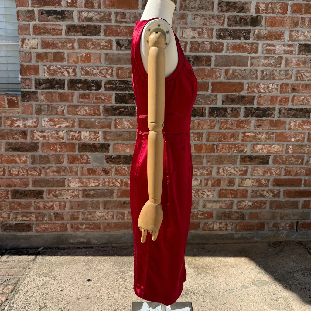 Bebe Crimson Satin VTG Y2K V-Neck Midi Dress / 6 / Like New - Image 6