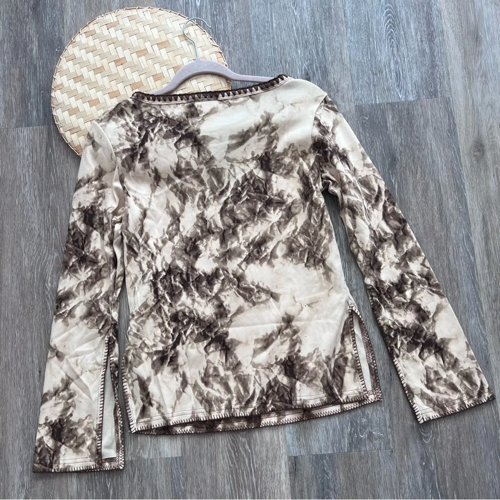 Vintage Y2K nwt old‎ stock tiedye bell sleeve tie top boho witchy whimsical goth Brown - Image 7