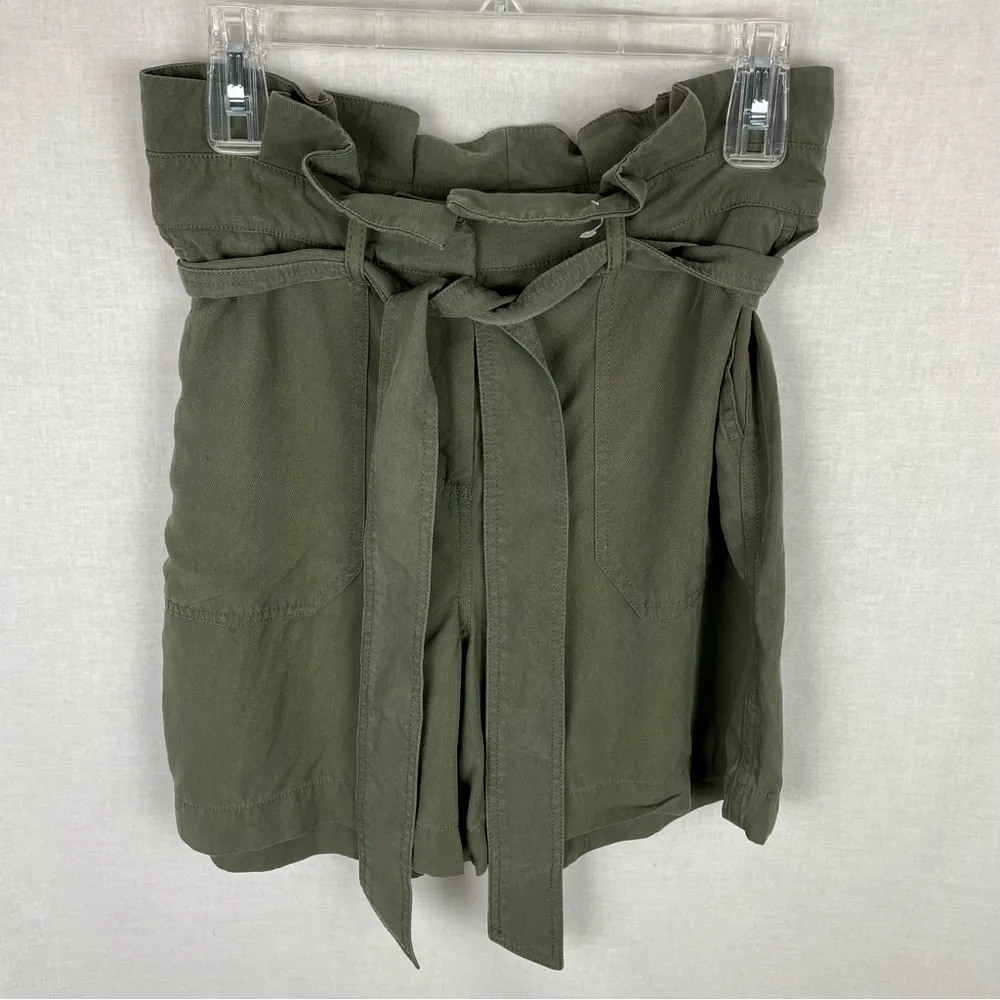 Boden High Waisted Green Paperbag Belted Casual Shorts Size 6 - Image 2