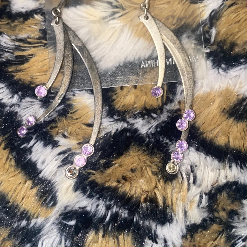 Purple & Silver Jewel Dangling Earrings - Image 4