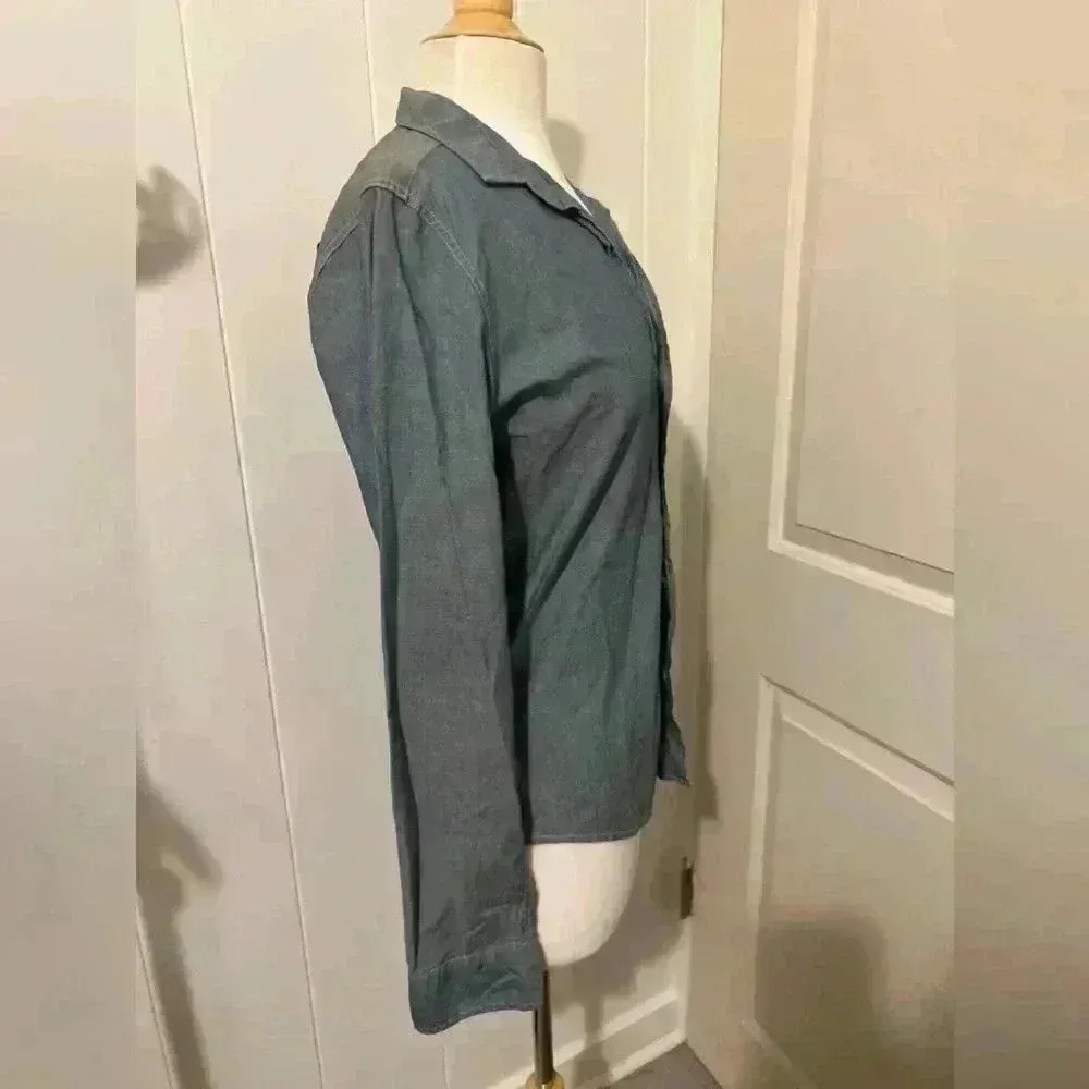 Frank & Eileen Tailored Button Up Shirt Top Blouse Small Blue - Image 2